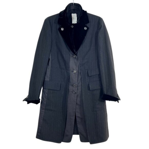 Marithe Francois Girbaud Stripe Velvet Long Jacket Black Size 29  Pre-Loved - Picture 1 of 9